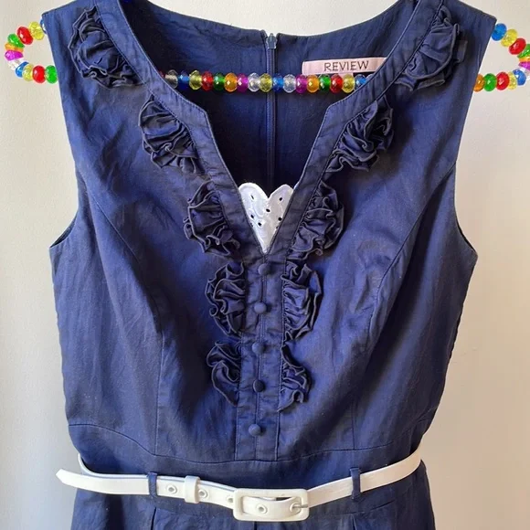 🔥HOST PICK🔥 REVIEW navy striped day dress with white belt - Picture 7 of 15